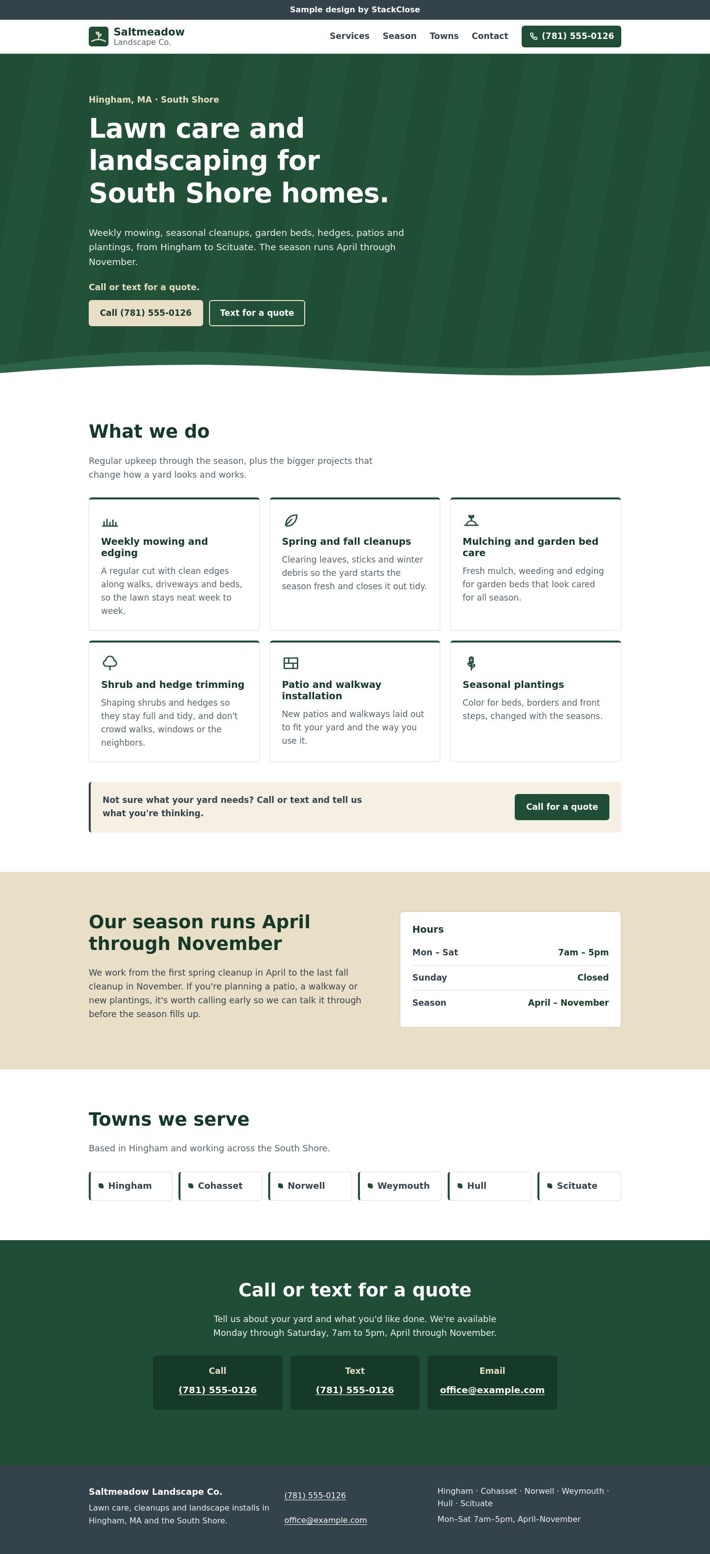 Screenshot of the Saltmeadow Landscape Co. website